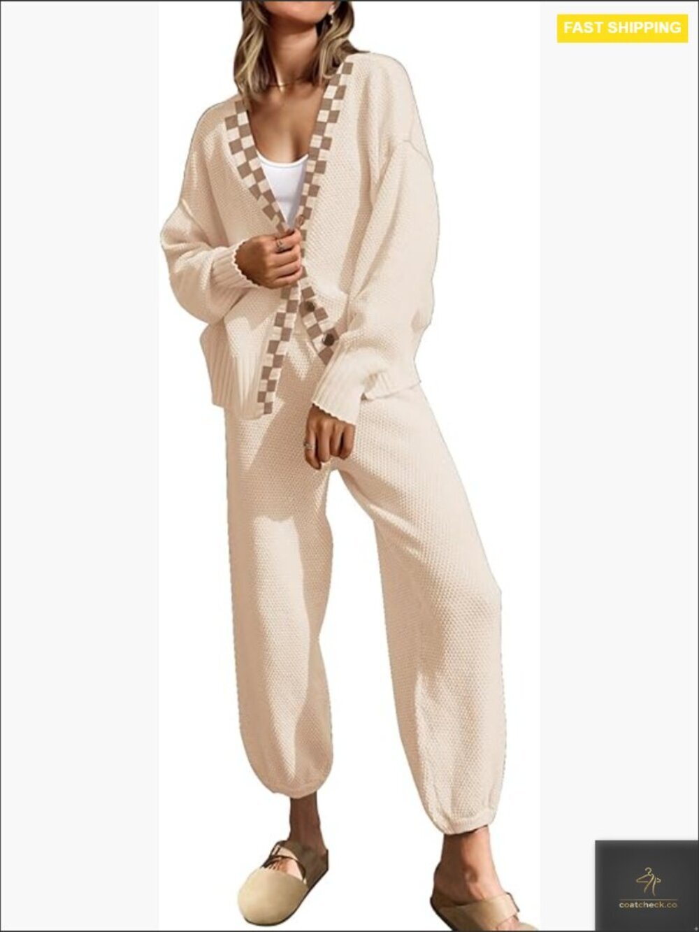 Two Piece Knit Sweater Set Oversized Cardigan and Long Pants Lounge Set